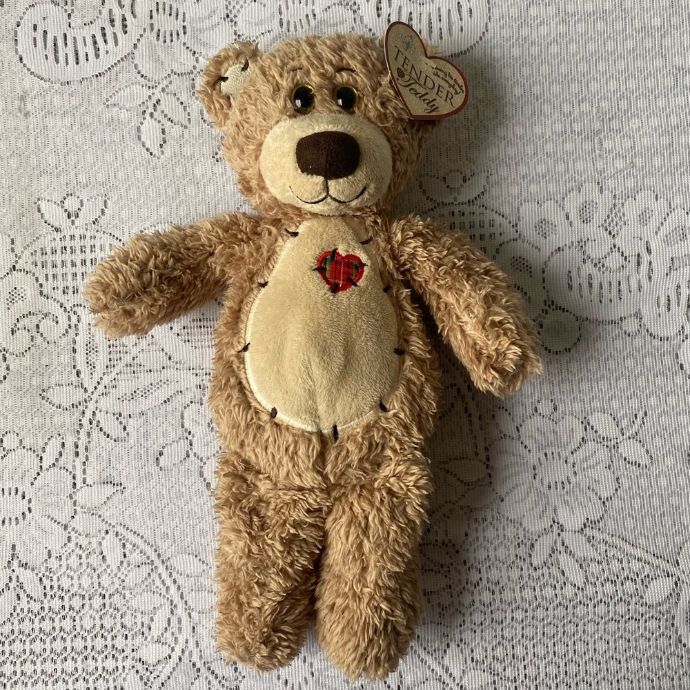 First and Main Tan Tender Teddy Red Heart Plush Stuff Animal Toy